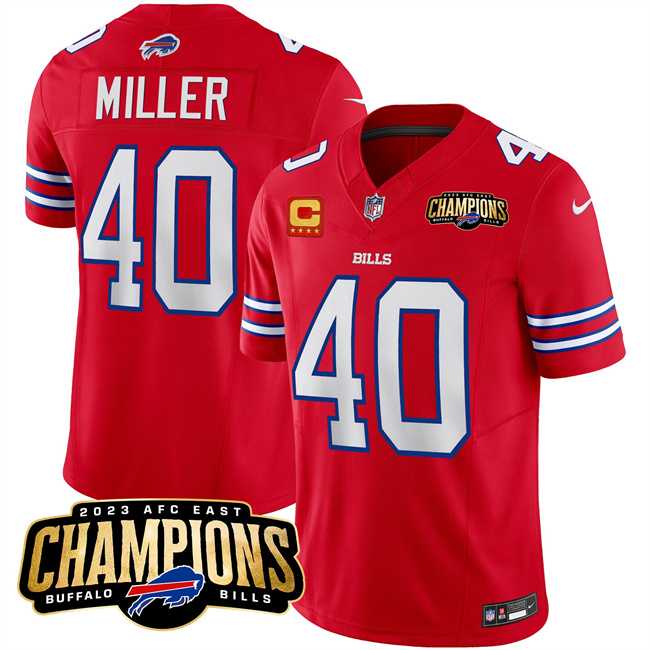 Men & Women & Youth Buffalo Bills #40 Von Miller Red 2023 F.U.S.E. AFC East Champions With 4-star C Ptach Stitched Jersey->buffalo bills->NFL Jersey